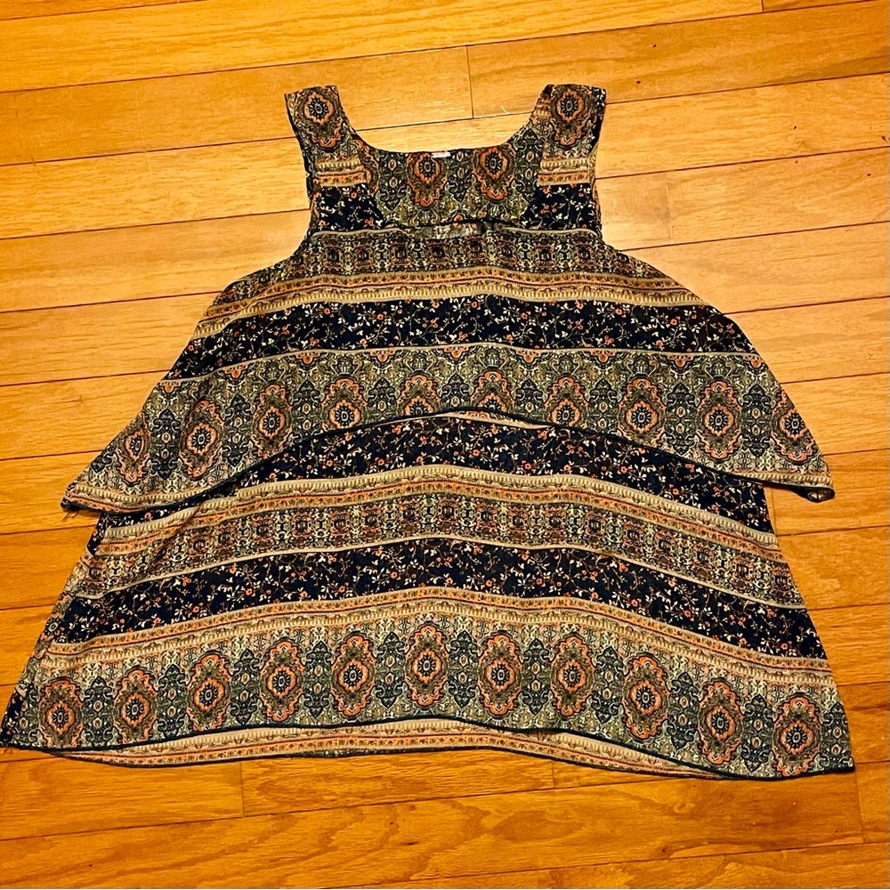 Navy & Burnt Orange Sheer Boho XL Tunic